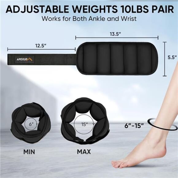 APEXUP 10lbs/Pair Adjustable Ankle Weights for Women and Men, Modularized Leg - Picture 2 of 7